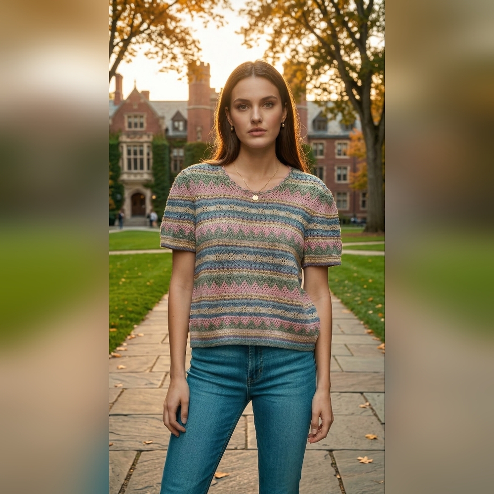 Polo Ralph Lauren Striped Pastel Knit Short-Sleeve Sweater Preppy Cottage